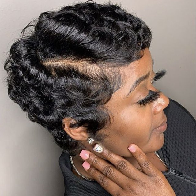 Tomiyaa Bob-Perücke Pixie-Cut, Schokoladenbraun, Lockig, Damen - Bild 1