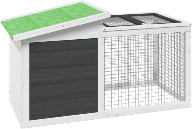 vidaXL Kaninchenstall aus Massivholz Kiefer in Grau mit rustikaler Optik, B/T/H: 100,5 x 54 x 55 cm - Bild 1