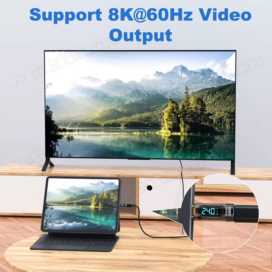 USB C 4.0 OTG-Adapter Typ C auf USB Typ C mit digitalem Display, PD 240W und 100W Datenübertragung, blau transparent - Bild 5