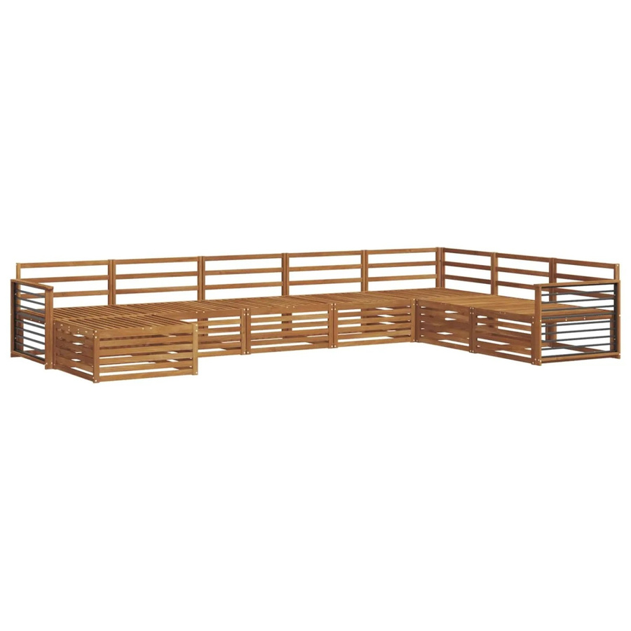 vidaXL Sofagarnitur aus Massivholz Akazie in Natur Braun, 8-teiliges Ecksofa Set im modernen Latten-Design - Bild 2