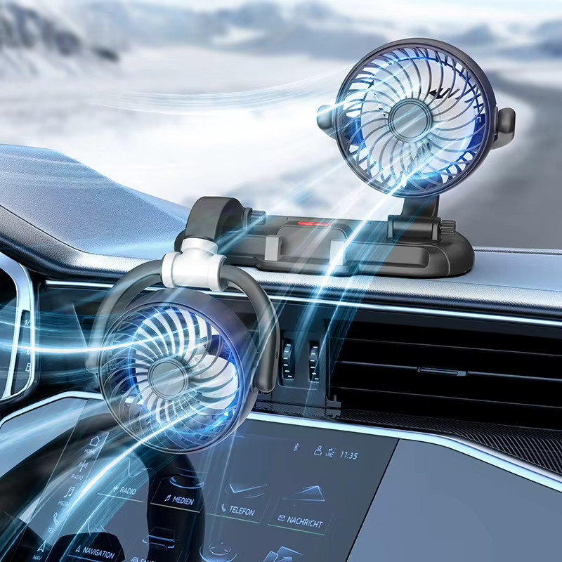 Lenovo Mini-Ventilator für das Auto, 360-Grad drehbarer USB-Elektrolüfter mit Saugnapf, Schwarz - Bild 4