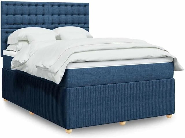 vidaXL Boxspringbett mit Matratze Blau, Hybridbett mit Taschenfederkern und USB-Ladeport sowie Unterbettbeleuchtung, B/T: 140 x 200 cm - Bild 1