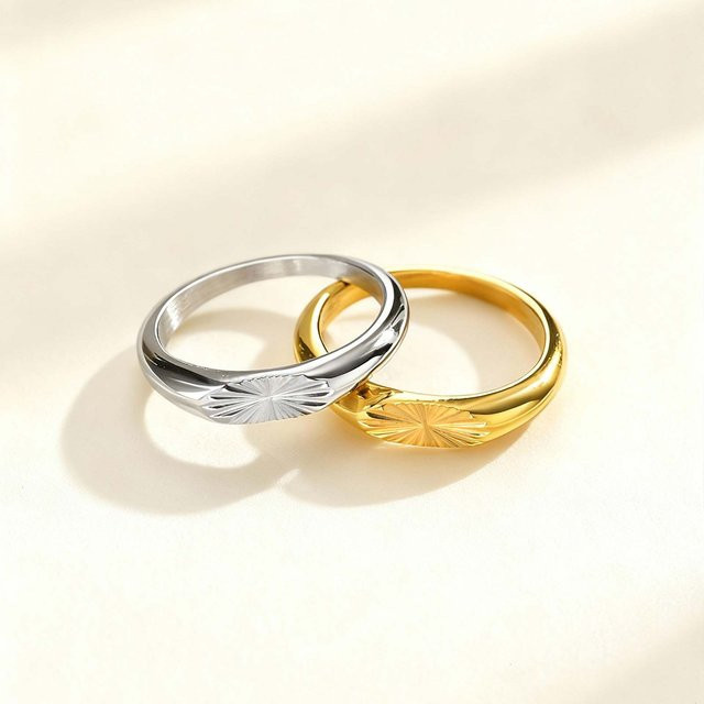 Myfresty Ring Edelstahl, Gold, Blumenmuster, Unisex - Bild 1
