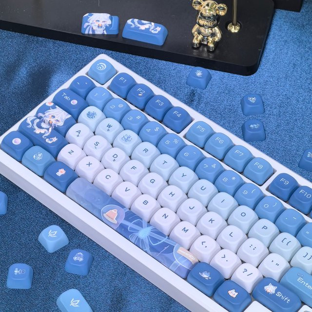 MAIMOOO Genshin Impact Fufu Tastenkappen Blau Niedliche Moa PBT DIY Keycaps für MX Switches 137 Tasten - Bild 1