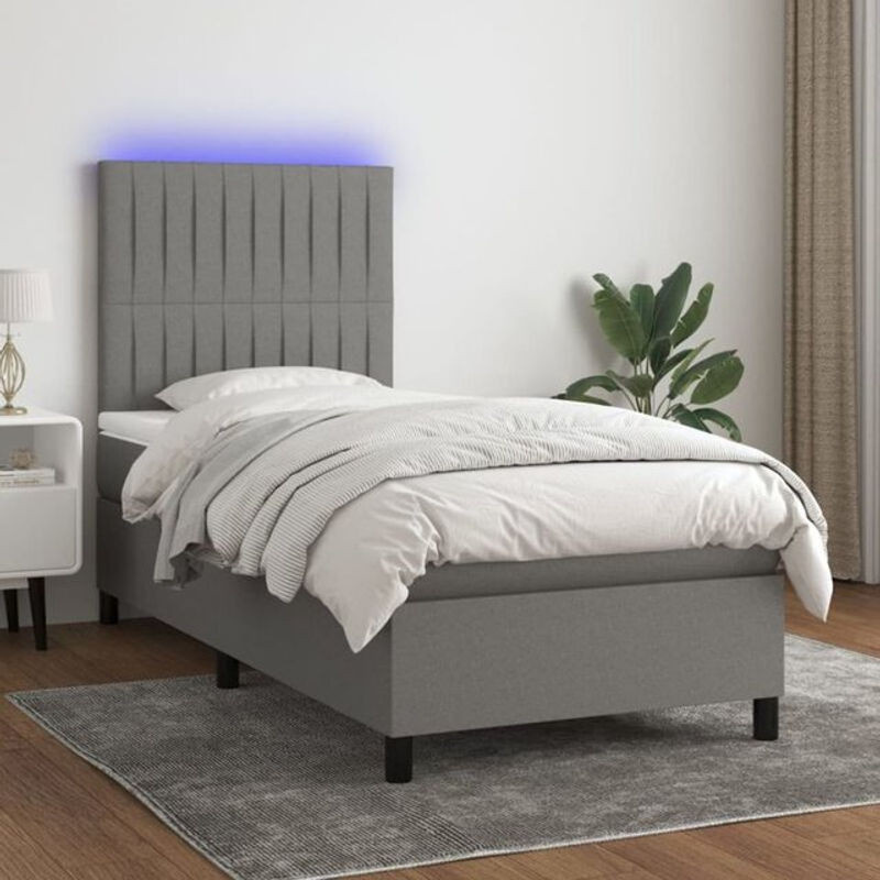 vidaxl Boxspringbett mit Matratze und LED in Grau/Anthrazit aus Stoff, B/T/H: 80 x 200 x 118 cm - Bild 1