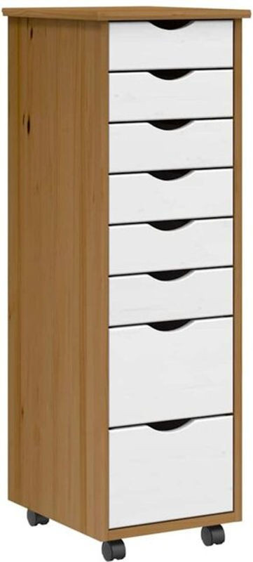 Vidaxl Rollschrank Moss aus Massivholz Kiefer mit Schubladen in Honigbraun und Weiß im Landhaus- und Skandinavienstil - Bild 1