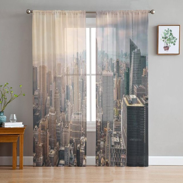 Super Six Transparenter Tüllvorhang New York City Skyline in Grau und Multicolour, Breite: 135 cm, Höhe: 114 cm - Bild 1