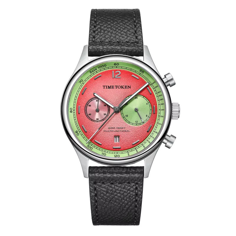 TIME TOKEN Chronograph, Wassermelonen-Zifferblatt, Quarz, Edelstahl, Herren - Bild 3