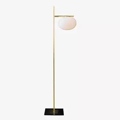 Oluce Alba Stehleuchte in Weiß mit Gold/Messing-Details und Glaskugel - Bild 1