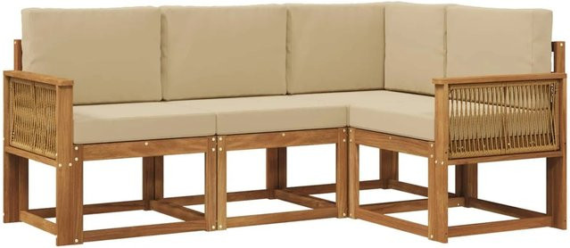 vidaXL Outdoor-Sofagarnitur L-Form aus Massivholz-Akazie mit Kissen in Natur und Beige - Bild 1