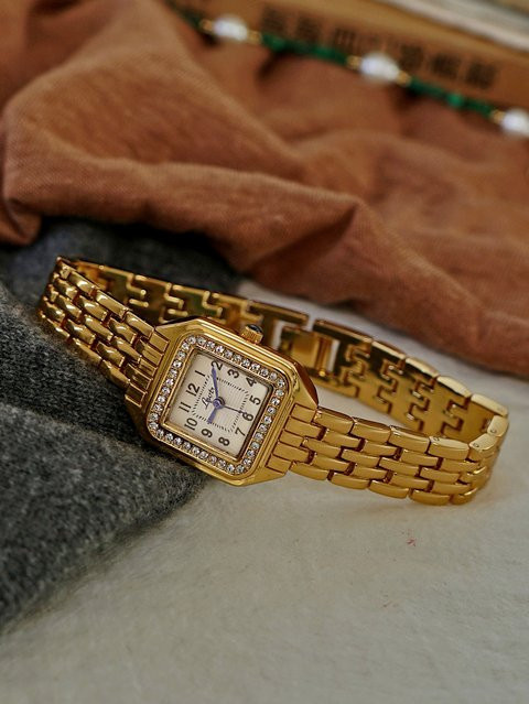 LSVTR Armbanduhr, Quarz, Gold, Edelstahl, Diamant, Damen, eckig - Bild 1