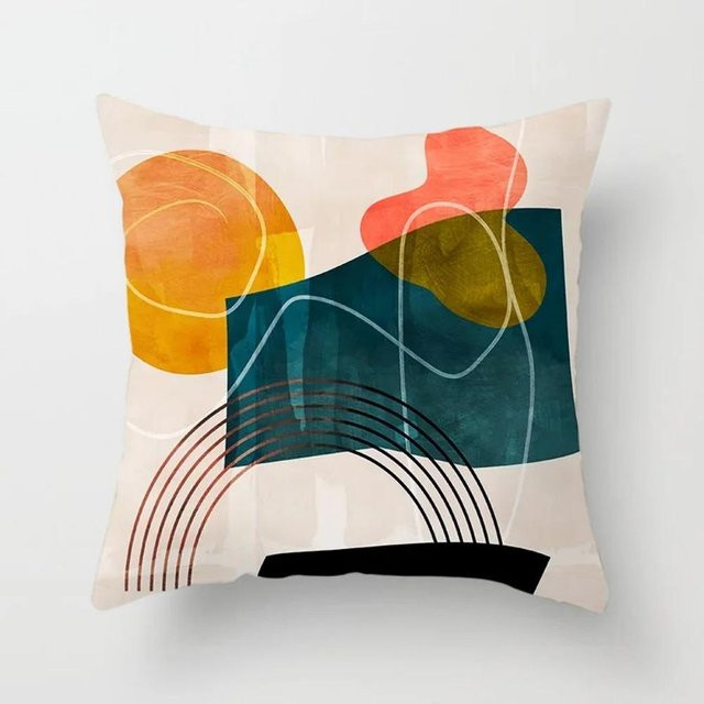 Geometrischer und abstrakter Kissenbezug in Beige für Sofa und Schlafzimmer, B/B: 18 x 18 cm - Bild 1