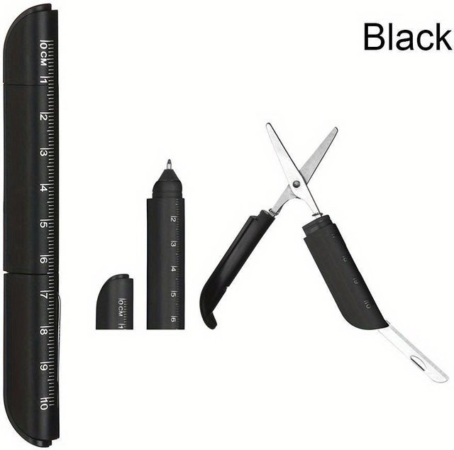LChome 3-in-1 Multifunktionslineal mit Kugelschreiber und Klappschere aus Kunststoff in Schwarz - Bild 1