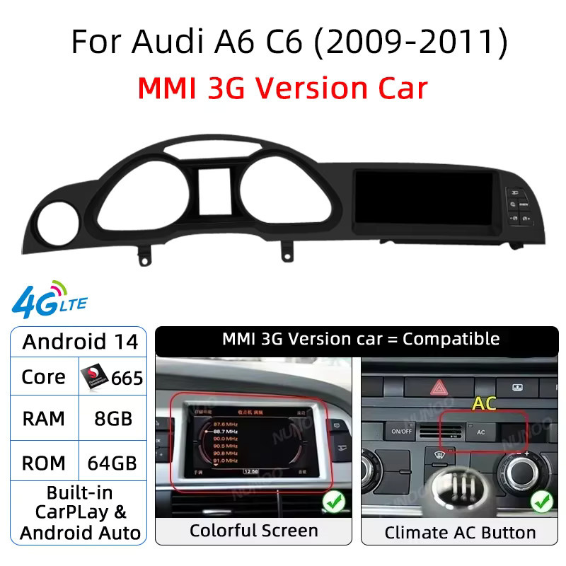 NUNOO Smart Car System mit Android, CarPlay und Android Auto für Audi A6 C6 und Q7 4L (2005-2015), Stereo Radio mit Navigation und Multimedia, Schwarz - Bild 4