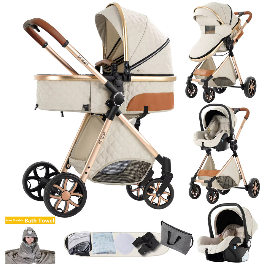 Prokoke 3-in-1 Baby-Kinderwagen Reisesystem in Weiß mit Babywanne, Autositz, Babytrage, Wickeltasche, Regenschutz und Moskitonetz, faltbar und wendbar - Bild 8