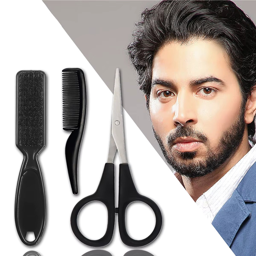 3-teiliges Bart-Styling-Set für Herren, mit Kamm, Schere und Reinigungsbürste - Bild 2