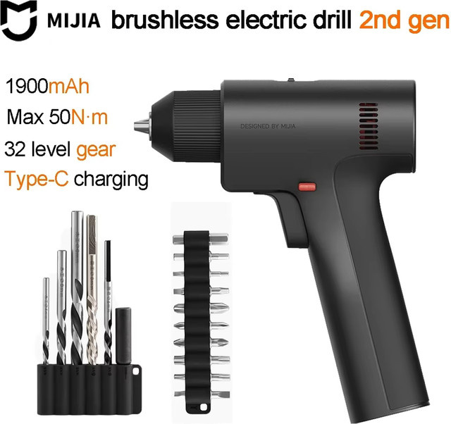 Mijia Bürstenloser Elektrobohrer 2. Generation Max in Schwarz mit 50 N·m Drehmoment und 1900 mAh Akku - Bild 1