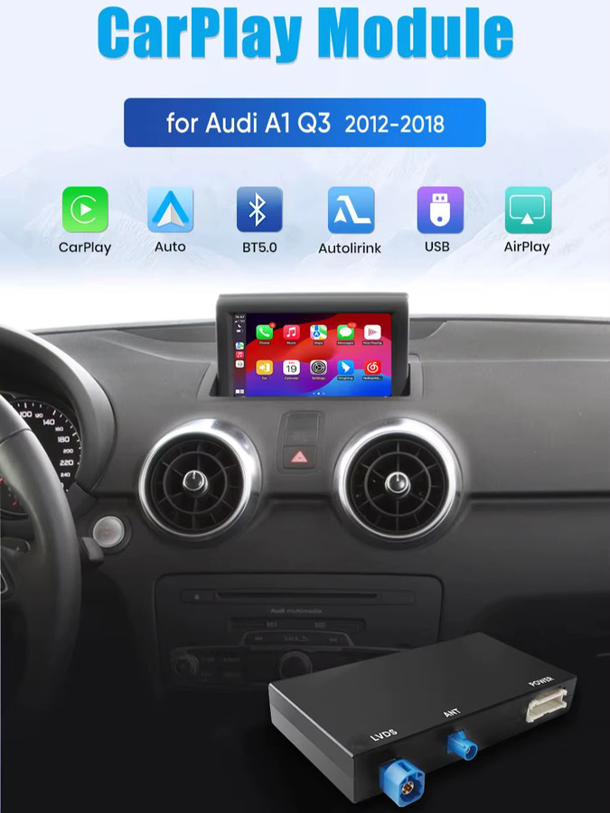 Junsun CarPlay und Android Auto Decoder für Audi A1 und Q3 (2012-2018) mit RMC H+NR System, Bluetooth, AirPlay und MirrorLink in Schwarz - Bild 6