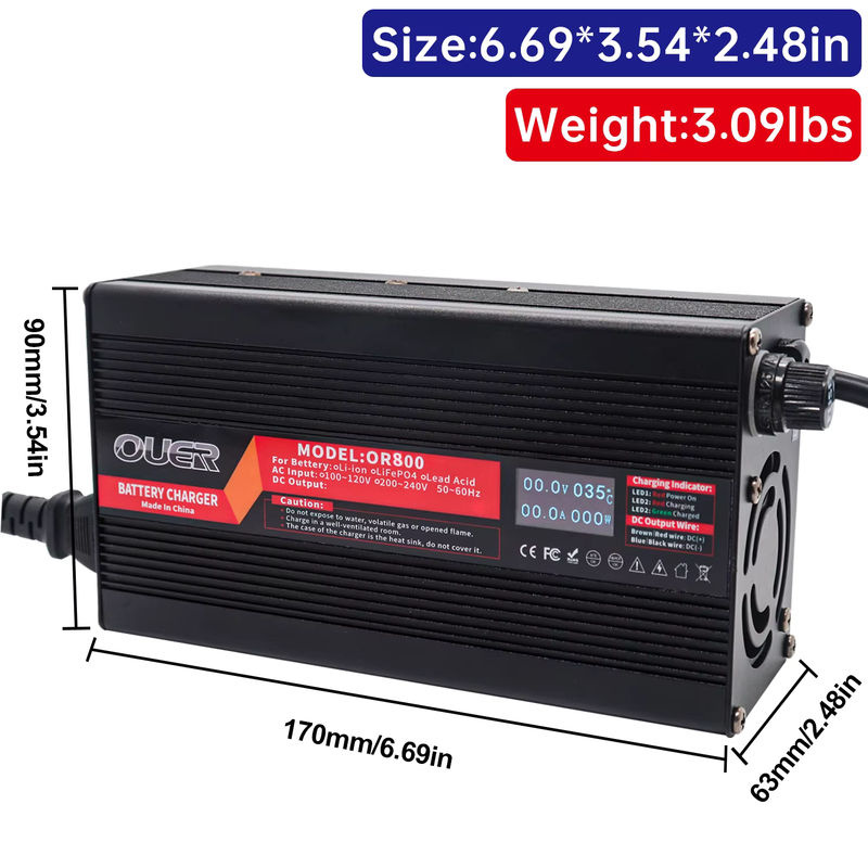 OUER Intelligentes Schnellladegerät mit OLED-Display für 17S 62,9 V Lithium-Ionen-Akkus, Schwarz - Bild 2