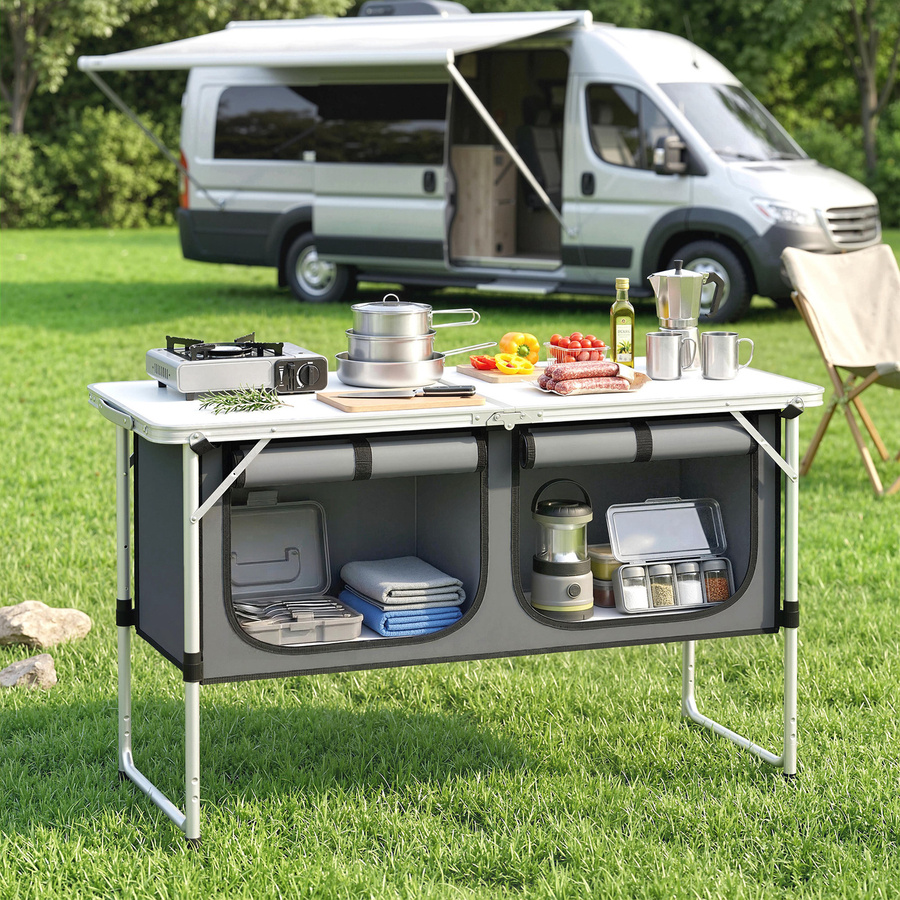 Outsunny Campingküche faltbar mit Aluminiumgestell und Staufach in Silber - Bild 2