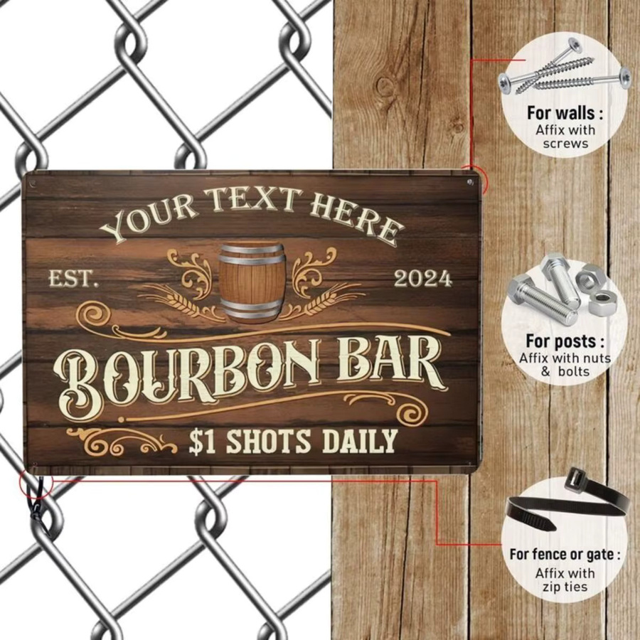 Maßgefertigtes Rustikales Holz-Bourbon-Bar Aluminiumschild von Hello Young in Braun und Weiß als Vintage Wanddekoration für dein Heim oder deinen Pub - Bild 4