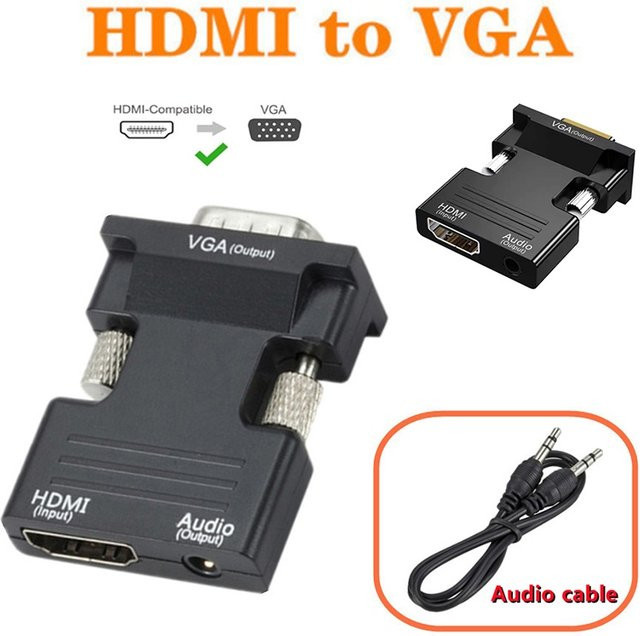 Mrgabwte HDMI auf VGA Konverter mit 3,5mm Audio-Kabel in Schwarz für PC, Laptop und Projektor, Full HD 1080P - Bild 1