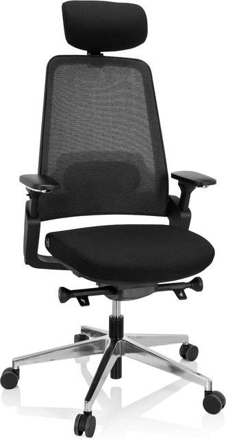 hjh OFFICE Profi Bürostuhl BRACIO in Schwarz mit Stoff und Netzstoff, 4D-Armlehnen und höhenverstellbarer Kopfstütze - Bild 1