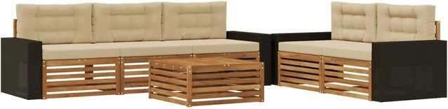 vidaXL Outdoor-Sofagarnitur aus Akazienholz in Natur und Beige mit 6 Teilen und Polsterkissen - Bild 1