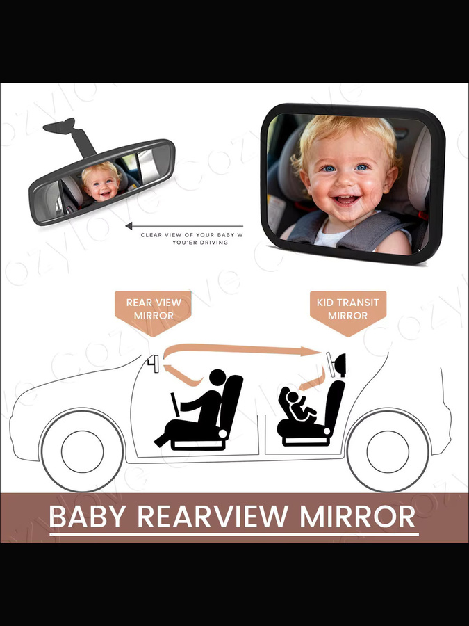 Kisslanding Baby-Autospiegel in Schwarz mit breiter konvexer Sicht und bruchsicherem Design - Bild 6