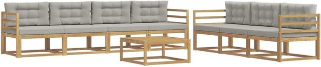 vidaXL Outdoor-Sofagarnitur aus Akazienholz mit Tisch und Kissen in Weiß-Hellgrau - Bild 1