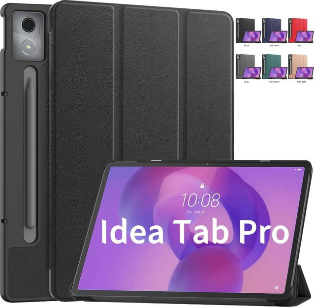ZNOVAY Magnetische Tri-Folding Schutzhülle aus PU-Leder für Lenovo IdeaTab Pro 12,7 Zoll (Modelle 2025 TB373FU und TB375FC) in Schwarz oder Grün - Bild 1