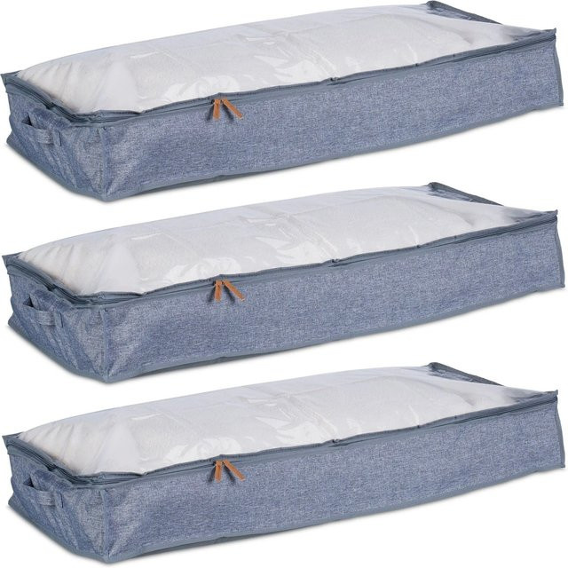 Relaxdays Unterbettkommode 3er Set aus Polyester in Grau mit Sichtfenster, B/H/T: 100 x 45 x 14 cm - Bild 1