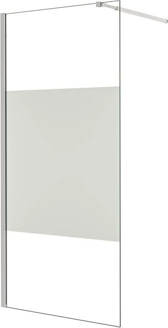 AICA Walk-in Duschwand aus ESG-Glas mit Milchglasstreifen und Nano-Beschichtung, B: 140 cm, H: 200 cm, Farbe: Transparent/Silber - Bild 1