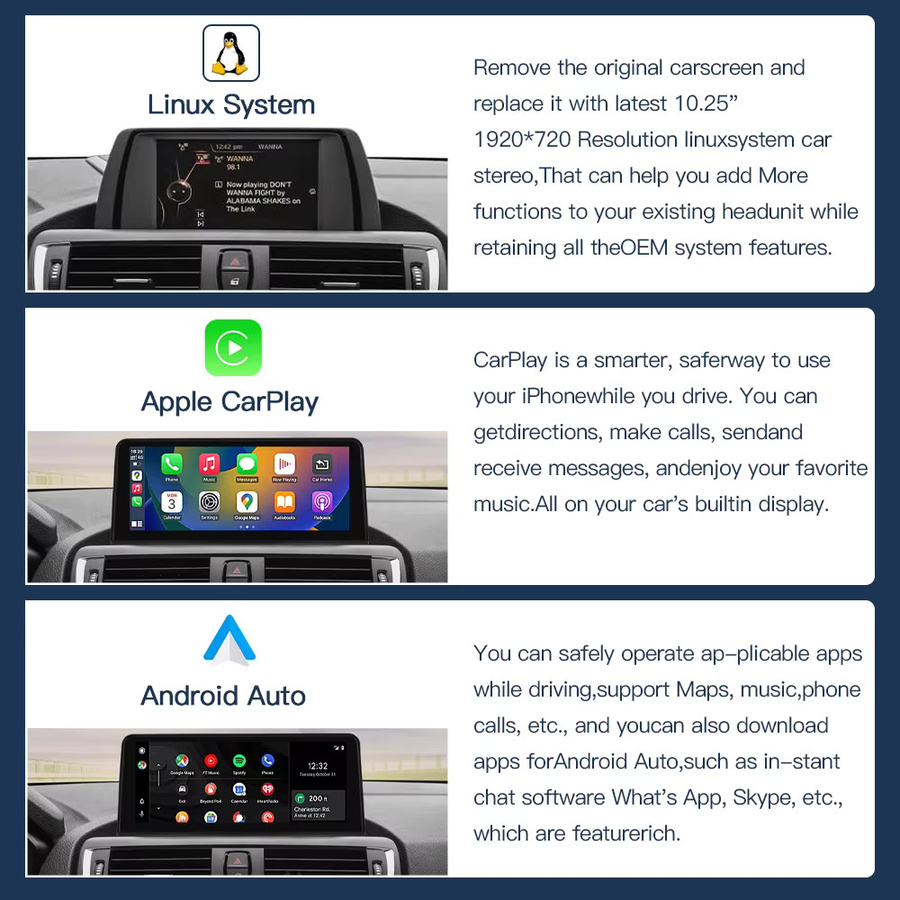 CARABC Multimedia Bildschirm 10,25 Zoll für BMW 1 2 3 4 5 Serie NBT, Drahtlos CarPlay und Android Auto, Schwarz - Bild 2