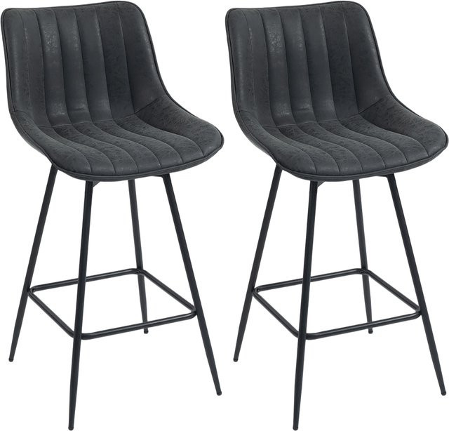 HOMCOM Barhocker Set aus 2 Stück, drehbare Tresenhocker mit Rückenlehne und Fußstütze, gepolstertes PU-Leder in Schwarz, Höhe: 68 cm - Bild 1