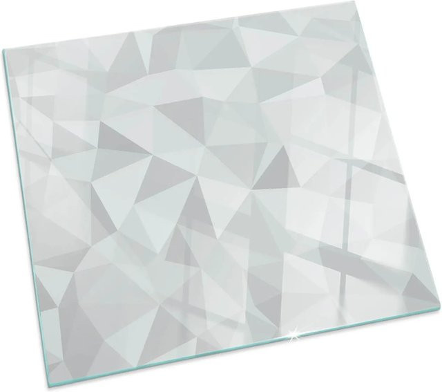 Tulup Glasplatte für Kamin mit abstraktem geometrischem Muster in Grau, B/T: 60 x 60 cm - Bild 1