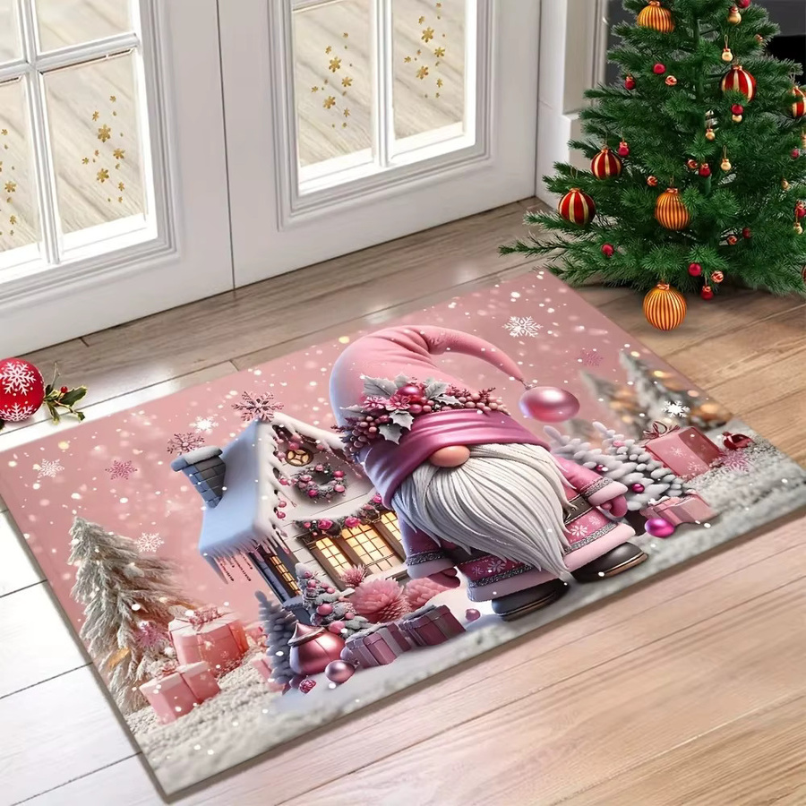 VIKAMA Weihnachtsmann Teppich in Rosa mit Kinder-Motiv, rutschfester und schmutzabweisender Fußteppich für Wohnzimmer und Schlafzimmer - Bild 3