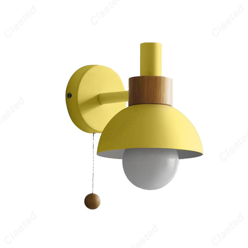 Claeted Minimalistische LED-Wandleuchte mit E27-Fassung in Gelb und Holz-Design für Schlafzimmer, Wohnzimmer und Flur, B/T/H: 16,0 x 15,0 x 3,0 cm - Bild 2