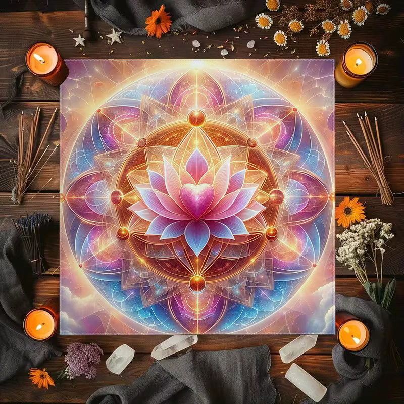 VIKAMA Regenbogen-Lotus Tarot Altartuch in Multicolour für Energie-Rituale und Meditation - Bild 2