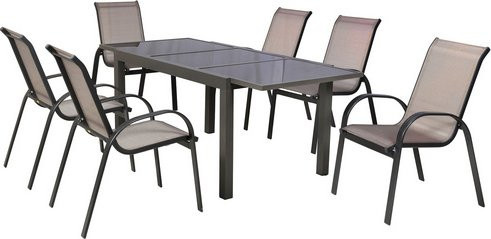 MERXX Gartenmöbel-Diningset Amalfi, 7-teilig, 6 Sitzplätze, Aluminium und Glas, braun - Bild 1