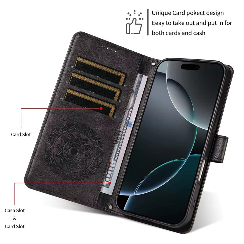 Lederne Flip-Wallet-Handyhülle für OPPO A6 Pro A5 A3 A3X A5X A6X A6S A6C A6T A6K Find X9 Pro in Schwarz - Bild 3