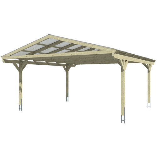 Skan Holz Carport Westerwald aus Fichten-Leimholz mit Doppelstegplatten und geraden Kopfbändern, Weiß, B/T: 570 x 648 cm - Bild 4