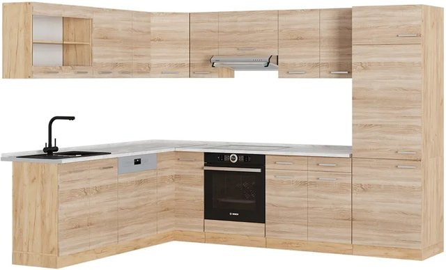 Vicco R-Line Eckküche Sonoma/Goldkraft Eiche mit Marmor-Optik, B/T/H: 227 x 287 x 207 cm - Bild 1