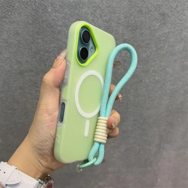 Rui Di MagSafe Silikon Handyhülle mit Lanyard für iPhone 12 bis iPhone 17 Pro Max in Grün - Bild 1