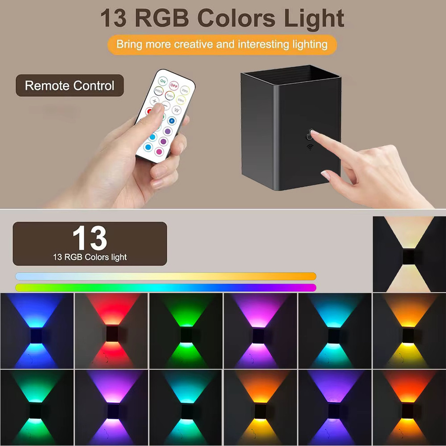 UMEXUS 2er Set RGB Wireless LED Wandleuchten in Schwarz mit stufenloser Dimmung, Up-and-Down-Lichteffekt und wiederaufladbarem 4000mAh Akku - Bild 3