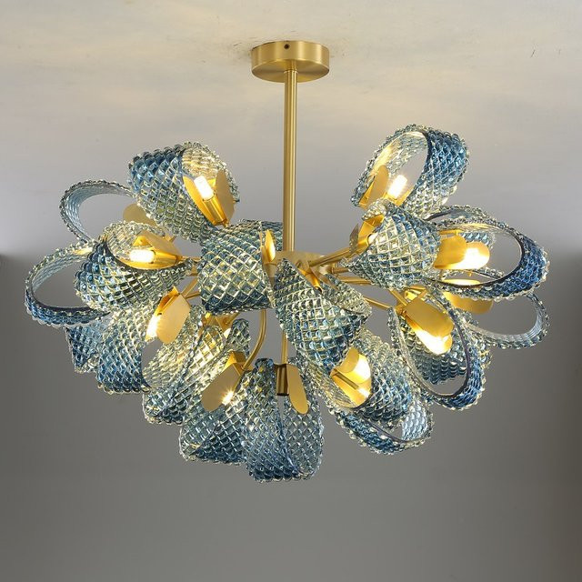 JIANKEXING LED Pendelleuchte aus blauem Glas und Metall für Wohnzimmer, Schlafzimmer und Küche - Bild 1