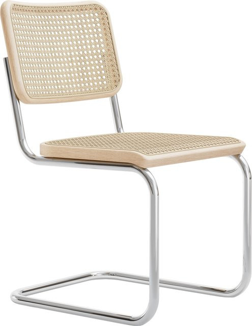 Thonet S 32 V Freischwinger Pure Materials mit braunem Leder und Geflecht - Bild 1