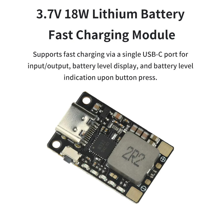 3,7 V Lithium-Batterie Lade- und Schutzmodul mit 18 W Schnellladefunktion und LED-Anzeige in Schwarz - Bild 2
