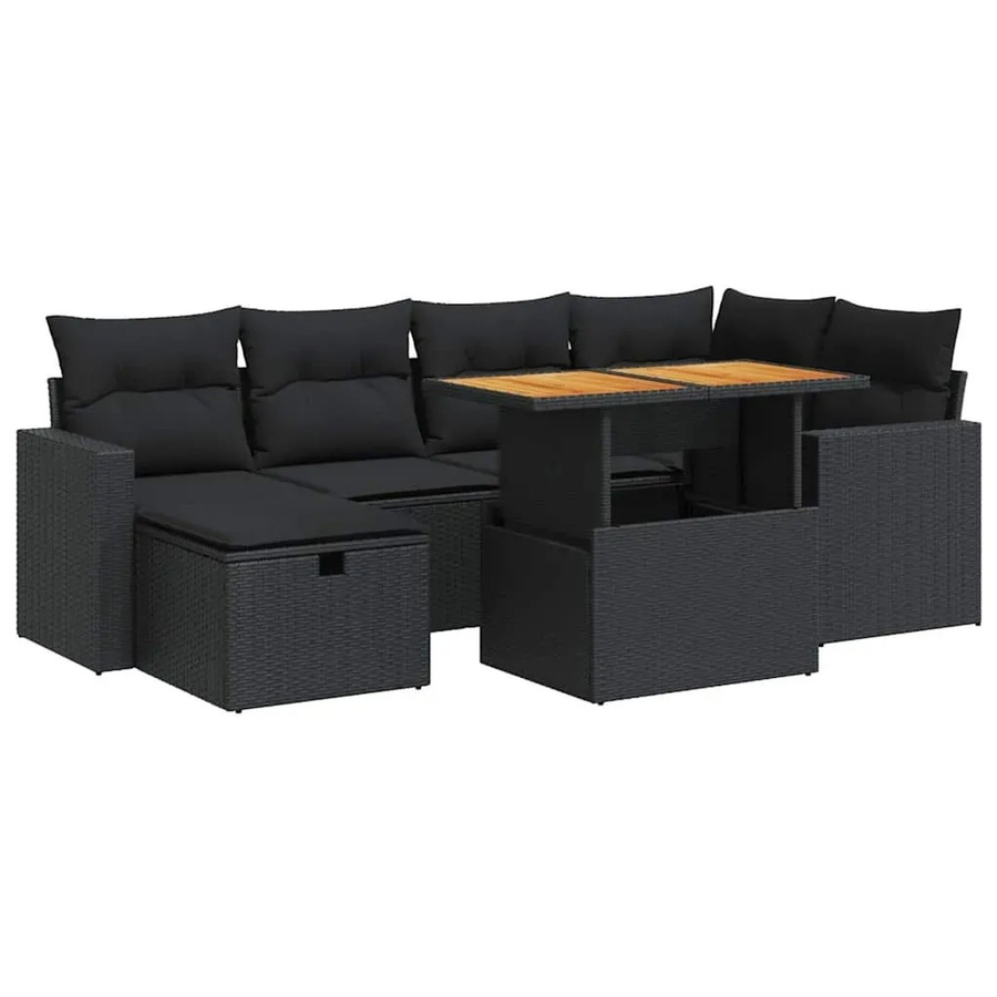 vidaXL 8-teilige Garten-Sofagarnitur in L-Form aus Poly-Rattan mit Kissen in Schwarz und Beige - Bild 2