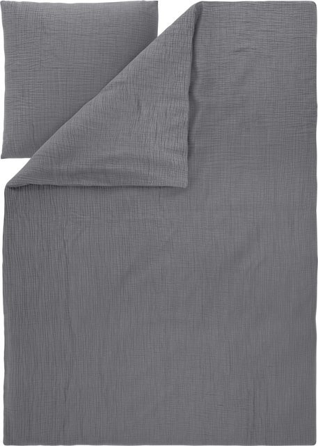 LIVARNO Musselin-Bettwäsche aus Baumwolle mit Bettbezug und Kissenbezug, Dunkelgrau, B/H: 155 x 220 cm, Kissenbezug: 80 x 80 cm - Bild 1